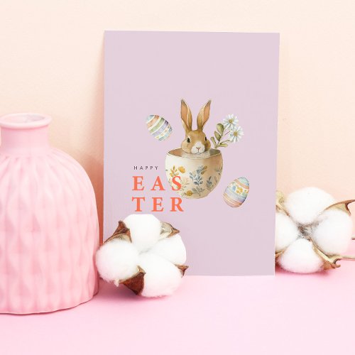 Watercolor Easter Bunny Pink Holiday Card