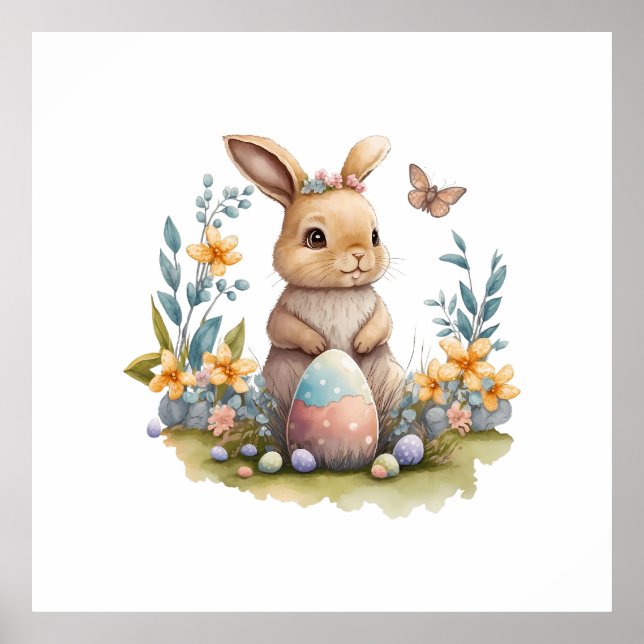 Watercolor Easter bunny poster (Front)