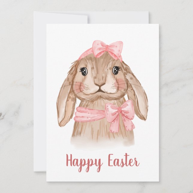 Watercolor Easter Bunny Rabbit  Holiday Card (Front)