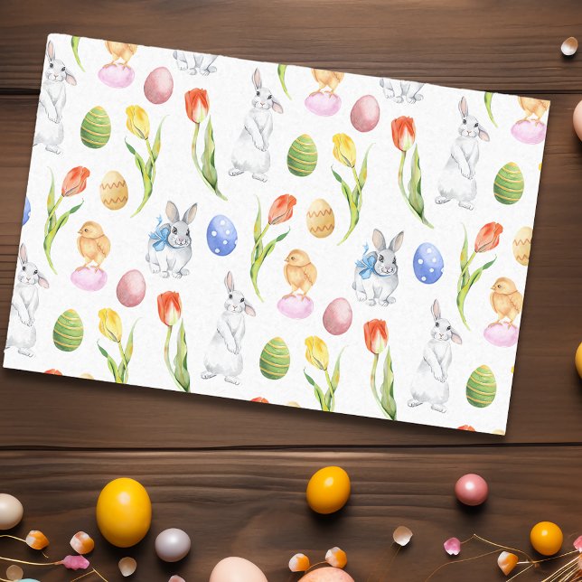 Watercolor Easter Bunny Spring tulip Tissue Paper (Creator Uploaded)