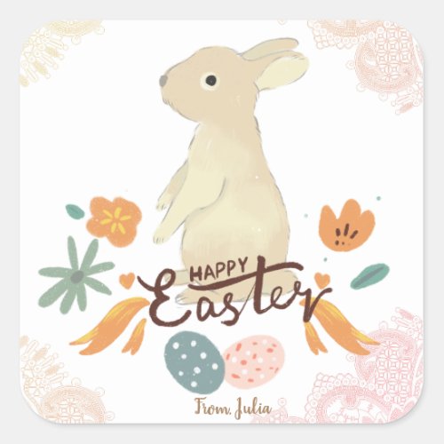 Watercolor Easter bunny Square Sticker