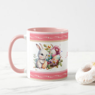 Watercolor Easter Bunny Striped Border Mug