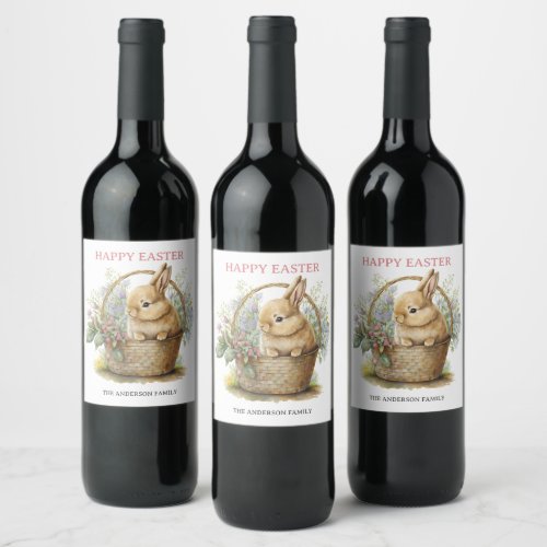 Watercolor Easter Bunny  Wine Label