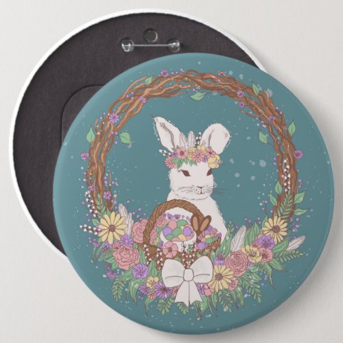 Watercolor Easter Bunny Wreath Art Button