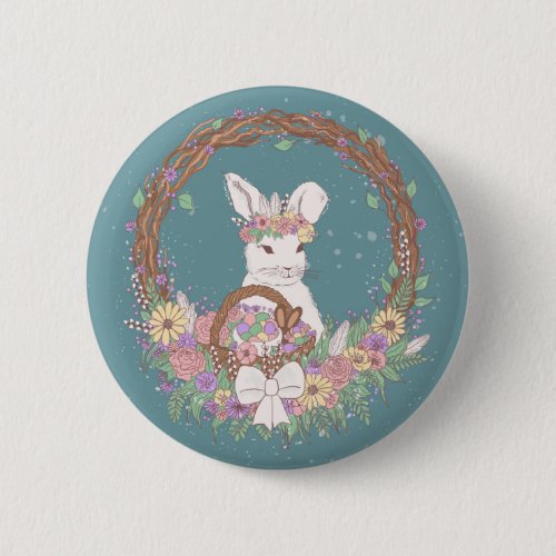 Watercolor Easter Bunny Wreath Art Button