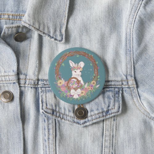 Watercolor Easter Bunny Wreath Art Button