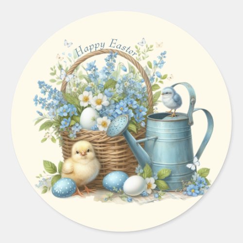 Watercolor Easter Chick Personalized Classic Round Sticker