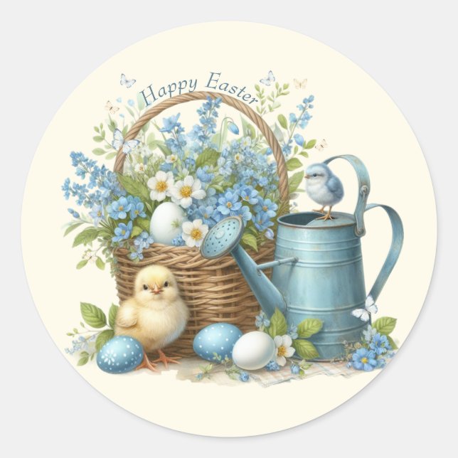 Watercolor Easter Chick Personalized Classic Round Sticker (Front)