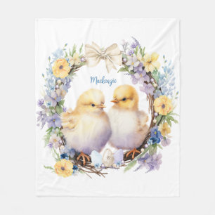 Watercolor Easter Chick Personalized Fleece Blanket