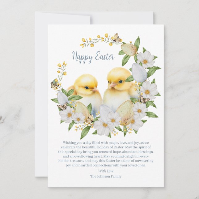 Watercolor Easter Chick Personalized Holiday Card (Front)