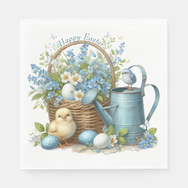 Watercolor Easter Chick Personalized Napkins (Front)