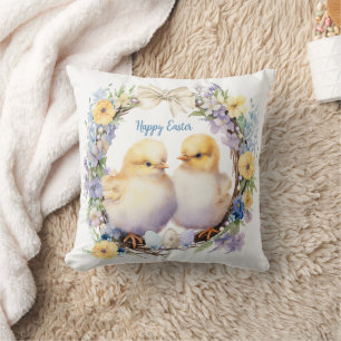 Watercolor Easter Chick Personalized Throw Pillow