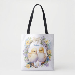 Watercolor Easter Chick Personalized Tote Bag