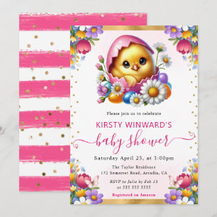 Watercolor Easter Chick Spring Flowers Baby Shower Invitation