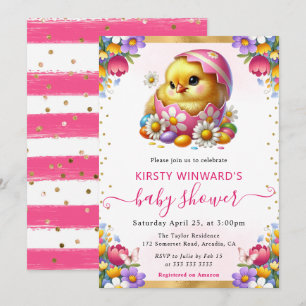 Watercolor Easter Chick Spring Flowers Baby Shower Invitation