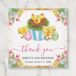Watercolor Easter Chicks and Cake Spring Birthday Favor Tags