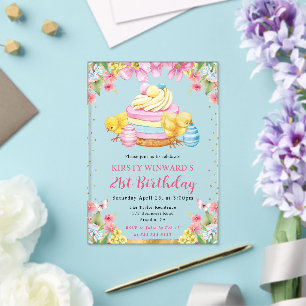 Watercolor Easter Chicks Spring 21st Birthday Acrylic Invitations