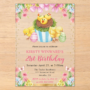 Watercolor Easter Chicks Spring 21st Birthday Acrylic Invitations