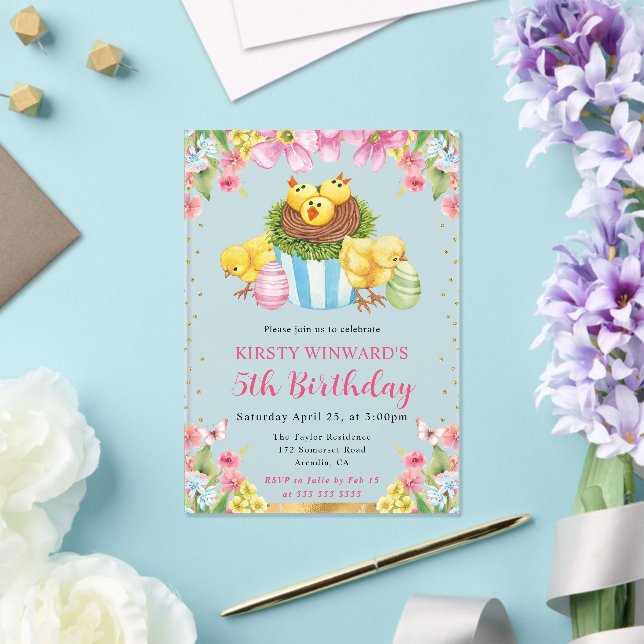Watercolor Easter Chicks Spring 5th Birthday Acrylic Invitations (Insitu (Wedding))