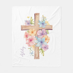 Watercolor Easter Cross Personalized Fleece Blanket