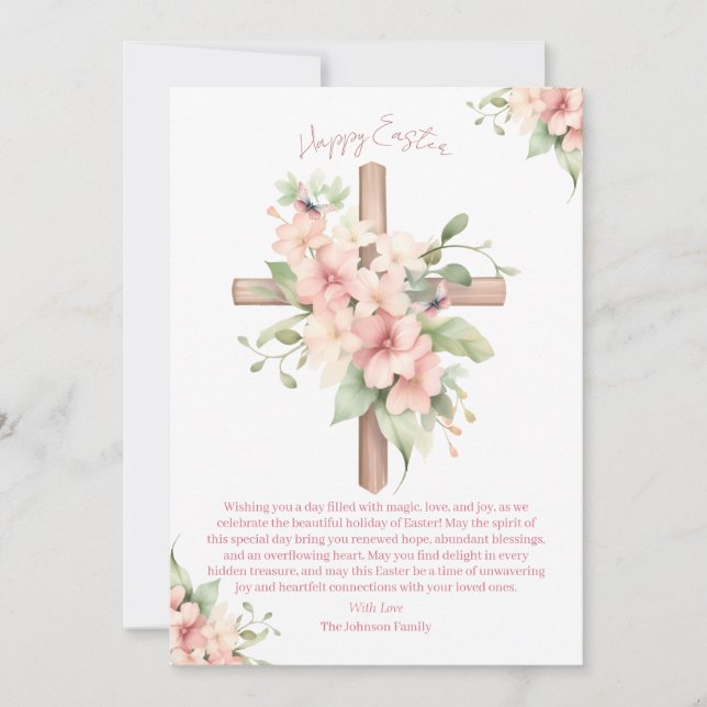 Watercolor Easter Cross Personalized Holiday Card (Front)