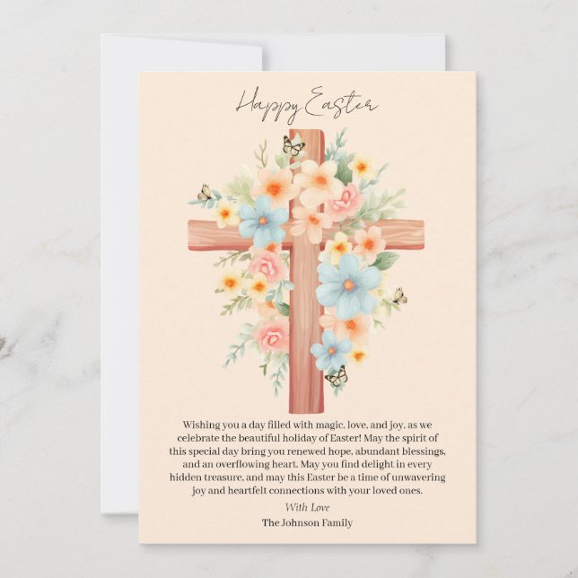 Watercolor Easter Cross Personalized Holiday Card (Front)