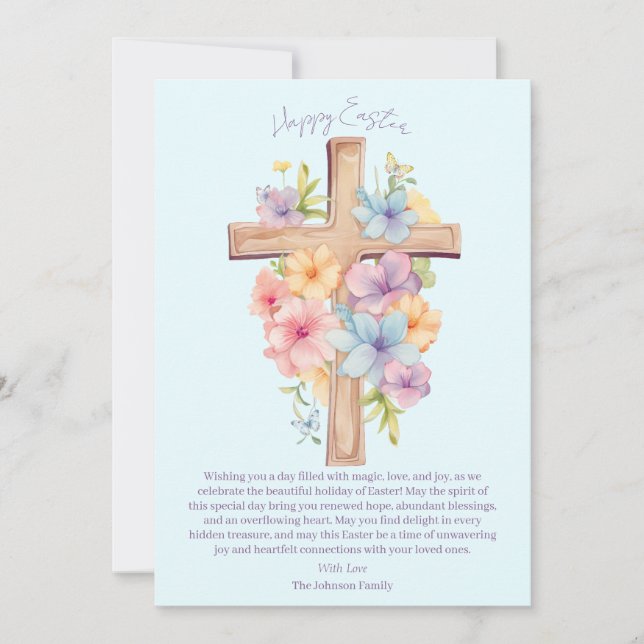 Watercolor Easter Cross Personalized Holiday Card (Front)