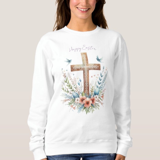 Watercolor Easter Cross Personalized Sweatshirt (Front)