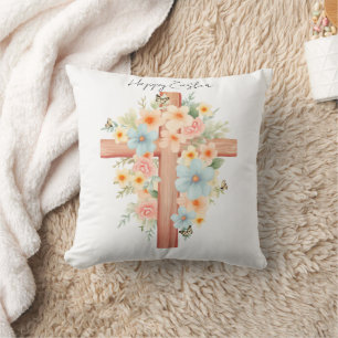 Watercolor Easter Cross Personalized Throw Pillow