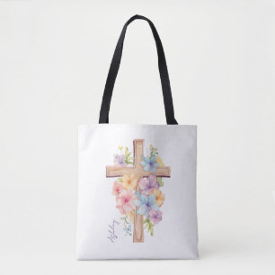 Watercolor Easter Cross Personalized Tote Bag