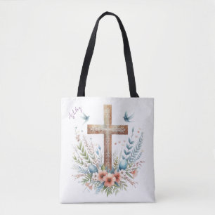 Watercolor Easter Cross Personalized Tote Bag