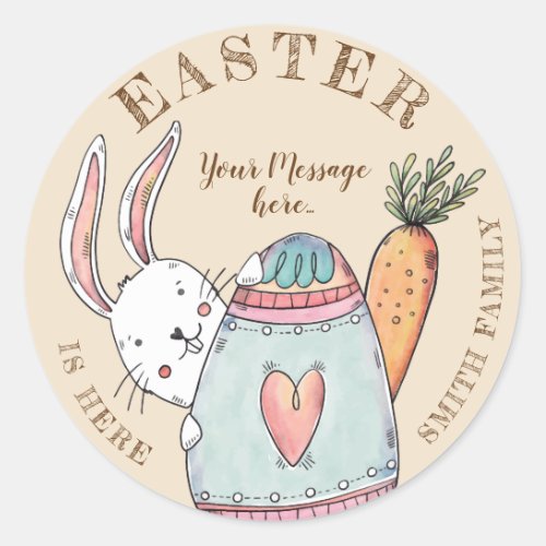 Watercolor Easter Egg and Easter Bunny Classic Round Sticker