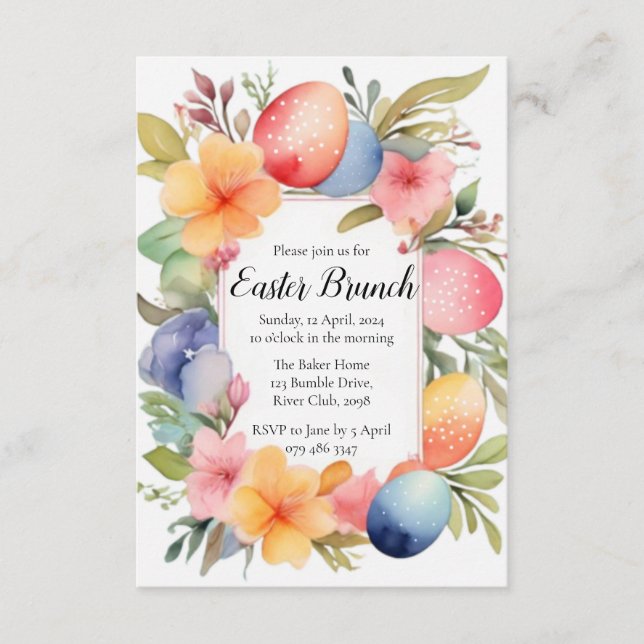 Watercolor Easter Egg and Flower Easter Invitation (Front)