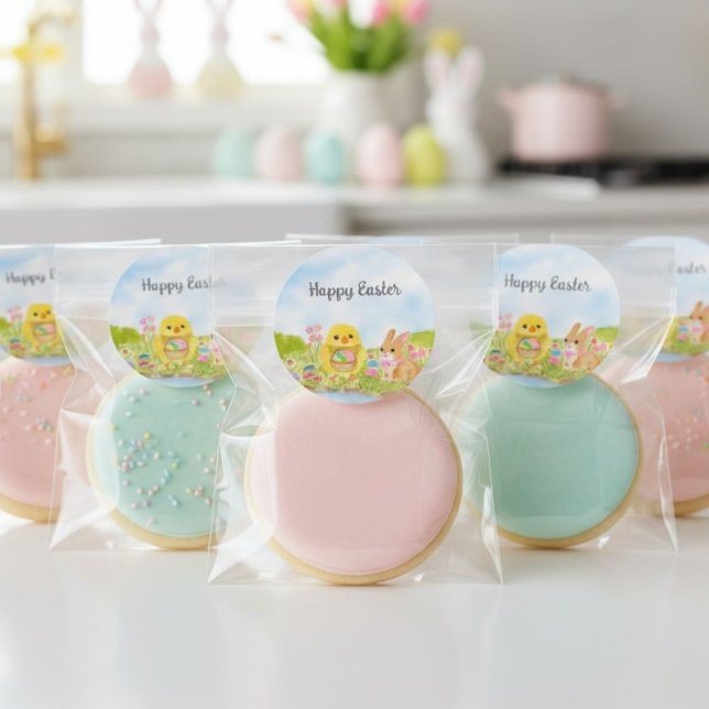  Watercolor Easter Egg Chick Easter Bunny  Classic Round Sticker (Creator Uploaded)