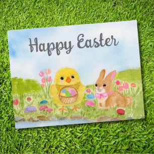  Watercolor Easter Egg Chick Easter Bunny  Postcard