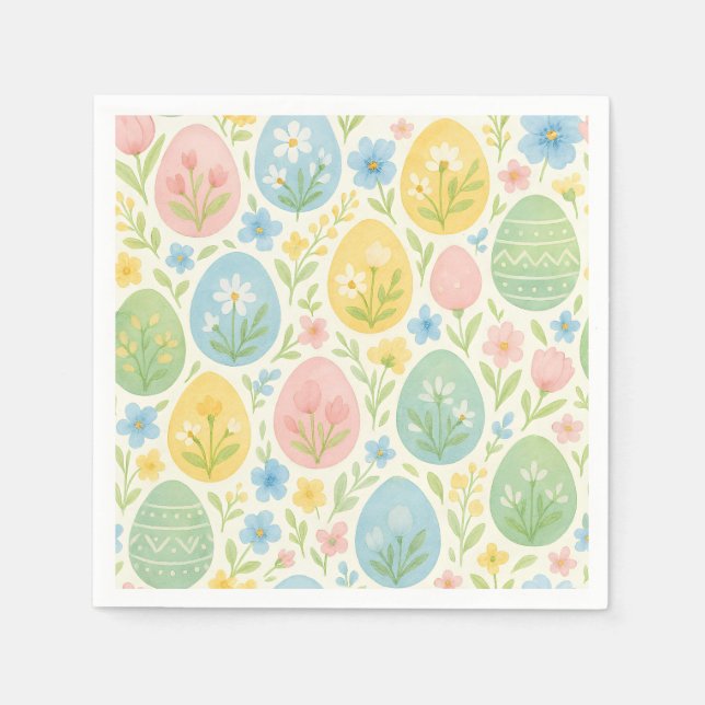 Watercolor Easter Egg Floral Napkins (Front)