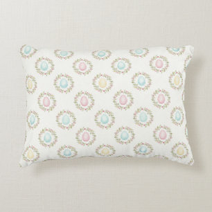Watercolor Easter Egg Floral Wreath  Accent Pillow