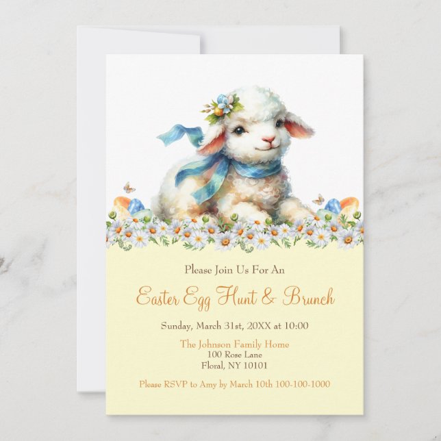 Watercolor Easter Egg Hunt and Brunch Invitation (Front)