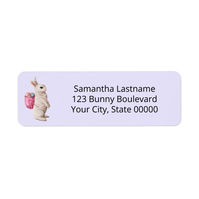 Watercolor Easter Egg Hunt Bunny Basket Lavender Label (Front)