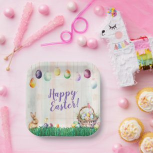 Watercolor Easter Egg Hunt Party Paper Plates
