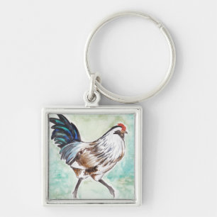 Watercolor Easter Egger Rooster Keychain