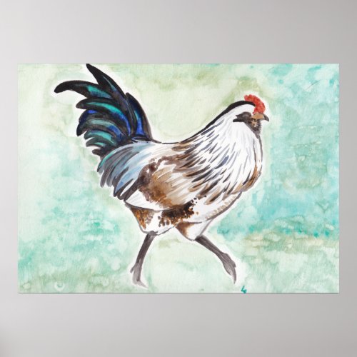 Watercolor Easter Egger Rooster Poster