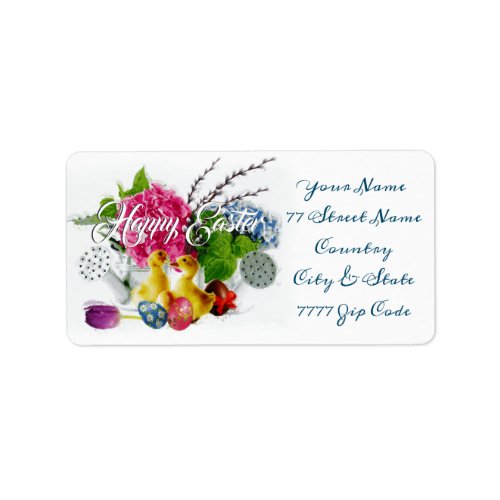 Watercolor Easter Eggs Ducklings  Spring Flowers Label