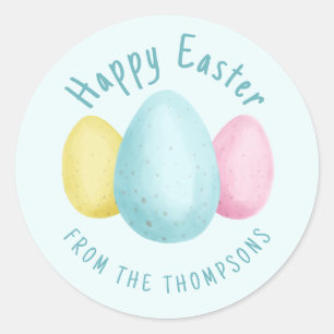 Watercolor Easter Eggs Happy Easter Blue Classic Round Sticker