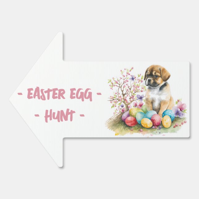 Watercolor Easter Eggs - Puppy - Egg Hunt Arrow Sign (Front)