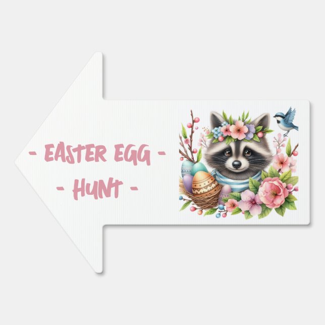 Watercolor Easter Eggs - Raccoon - Egg Hunt Arrow Sign (Front)