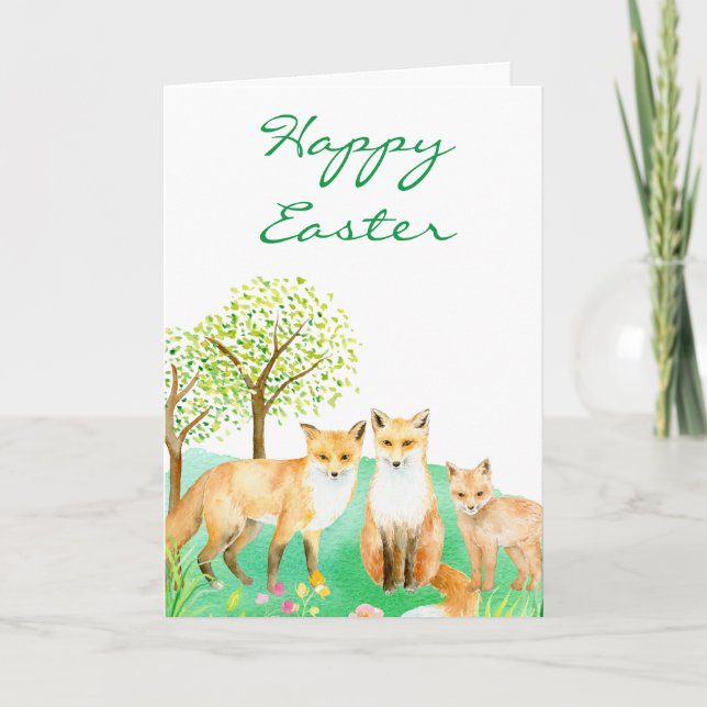 Watercolor Easter fox family Card (Front)