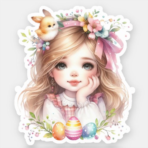 Watercolor Easter girl Sticker