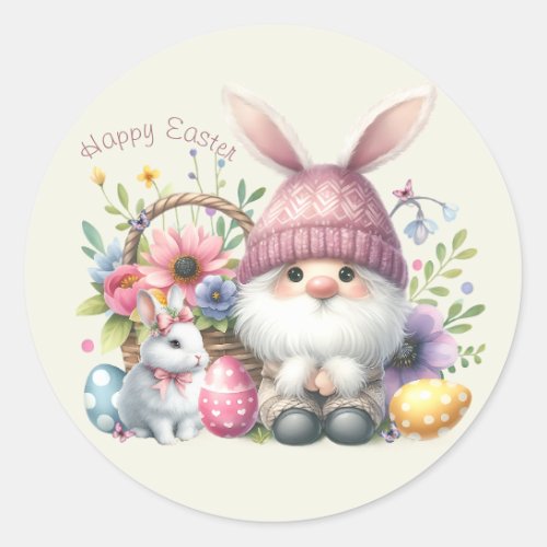 Watercolor Easter Gnome Personalized Classic Round Sticker
