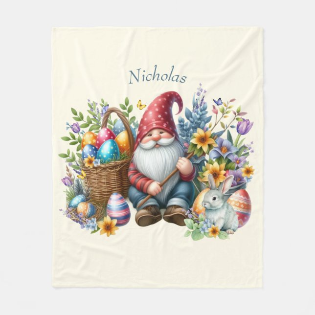 Watercolor Easter Gnome Personalized Fleece Blanket (Front)